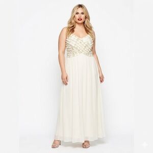 Laura Plus Off White Chiffon Ruffle Gown Size 14 Bridal Black Tie Formal